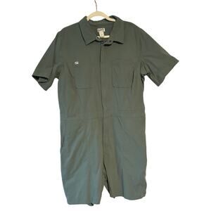 Duluth Trading Co Womens XL Gray Green Ripstop Short Sleeve Romper Jumpsuit